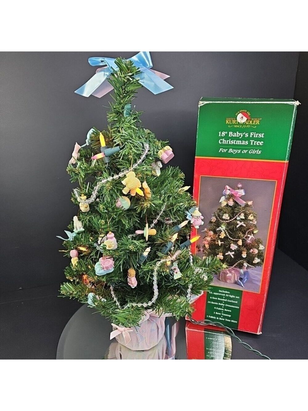 Kurt Adler Baby's First Christmas Tree 18" With Lights And Ornaments